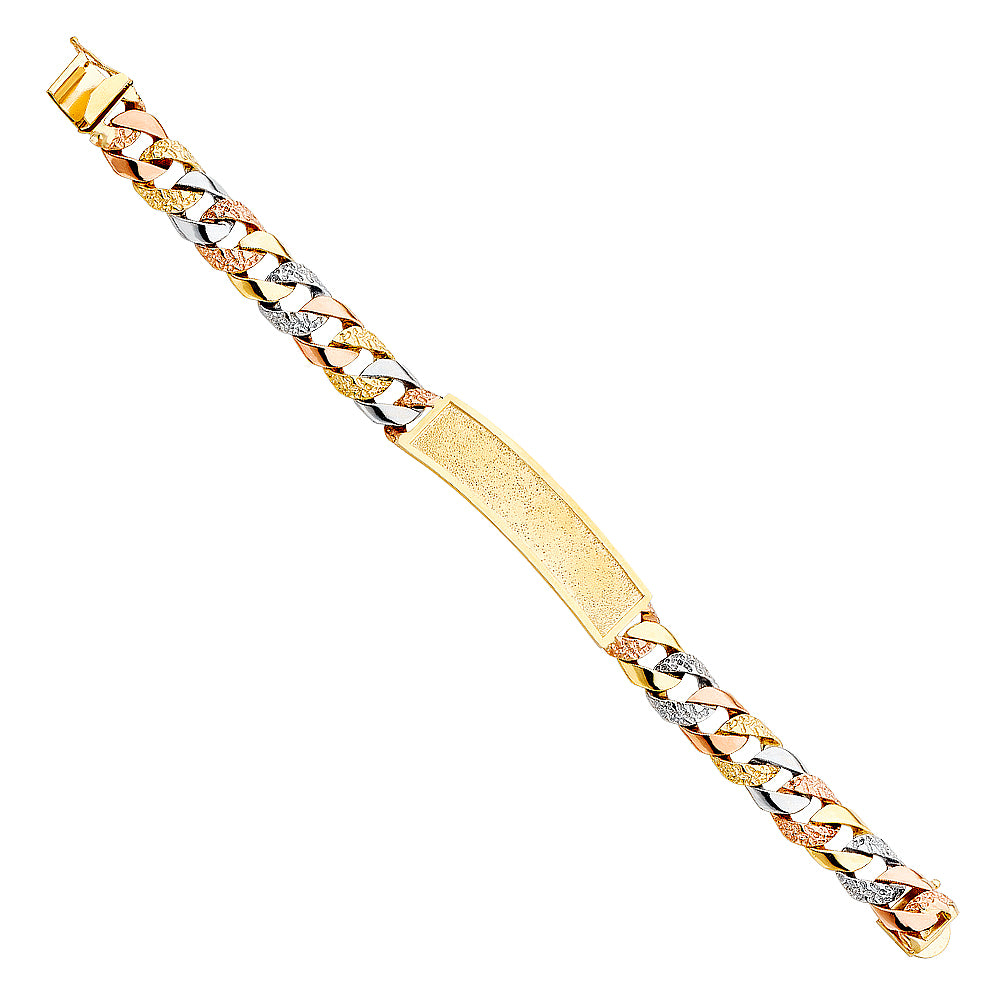 14K Yellow White Rose Gold Nugget Cuban Frame-ID Brace
