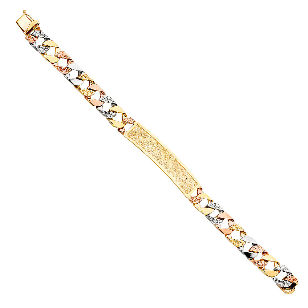 14K Yellow White Rose Gold Nugget Cuban Frame-ID Brace