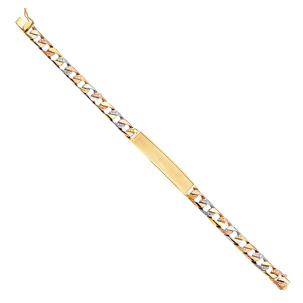 14K Yellow White Rose Gold Nugget Cuban Frame-ID Brace