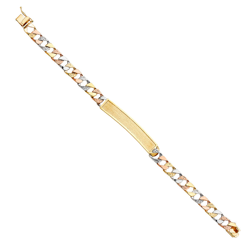 14K Yellow White Rose Gold Nugget Cuban Frame-ID Brace