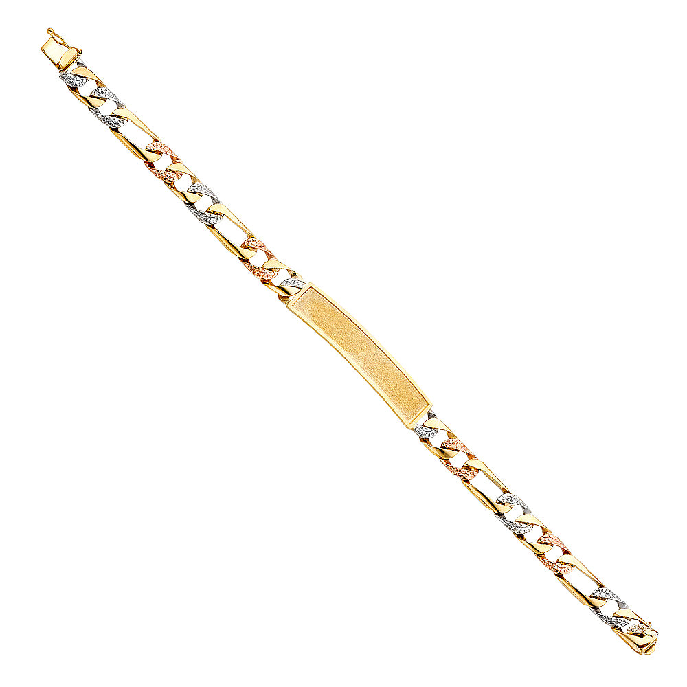 14K Yellow White Rose Gold Nugget Figaro Frame-ID Brace