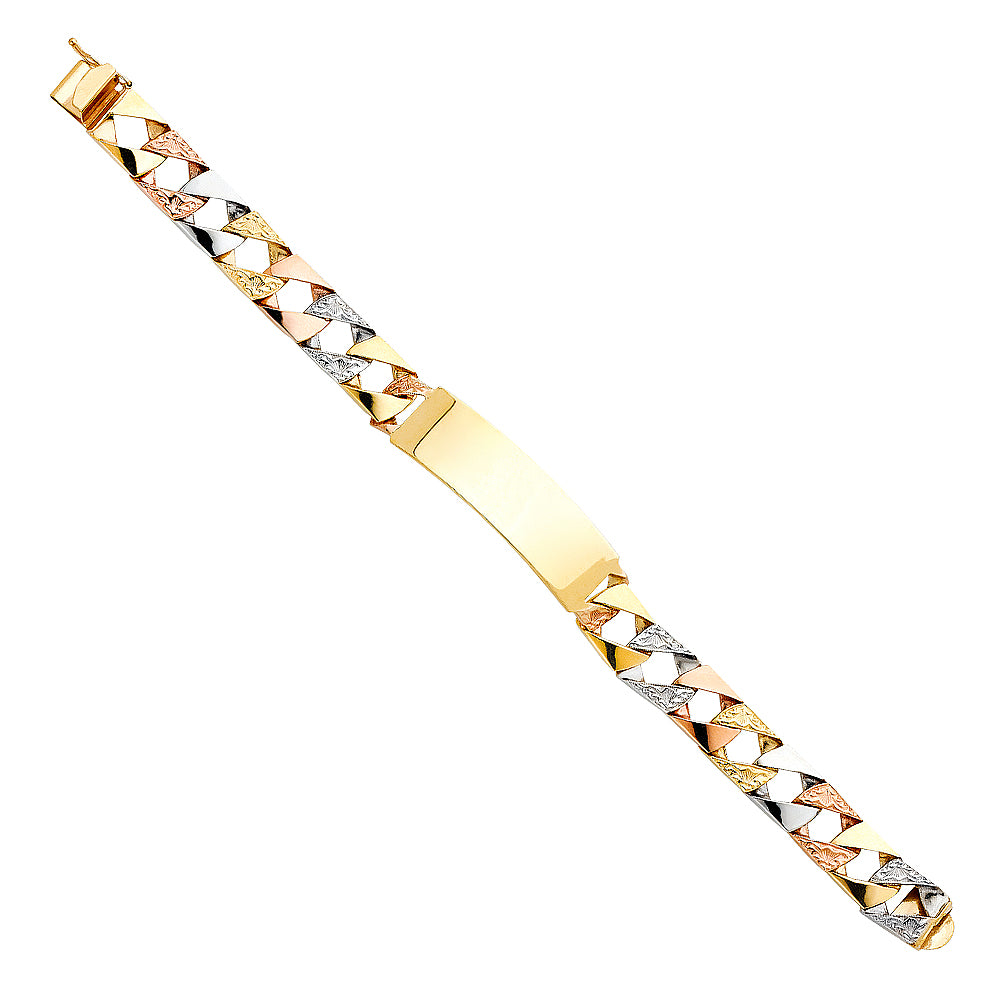 14K Yellow White Rose Gold Nugget Cuban ID Brace