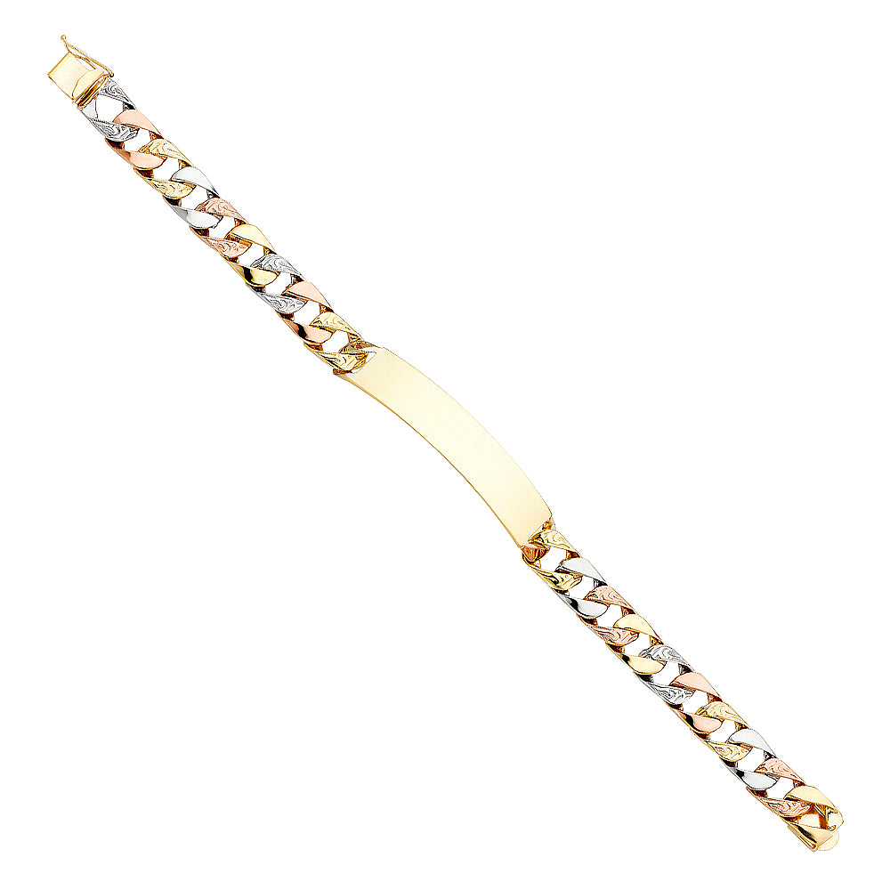 14K Yellow White Rose Gold Nugget Cuban ID Brace