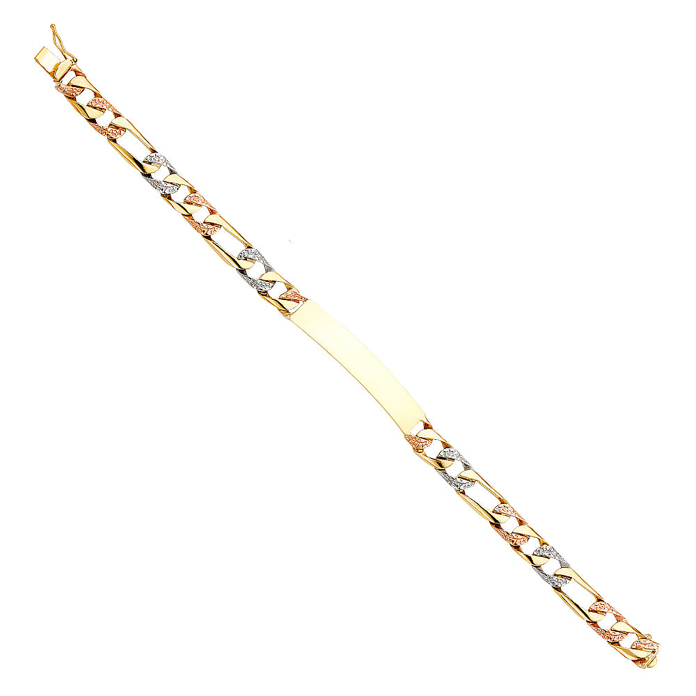 14K Yellow White Rose Gold Nugget Figaro ID Brace