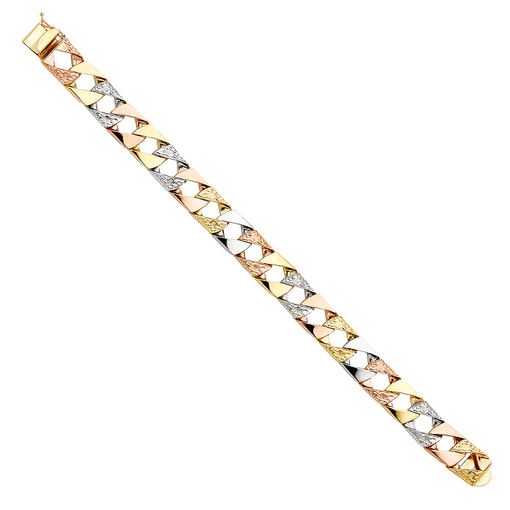 14K Yellow White Rose Gold Nugget Square Cuban Link Brace