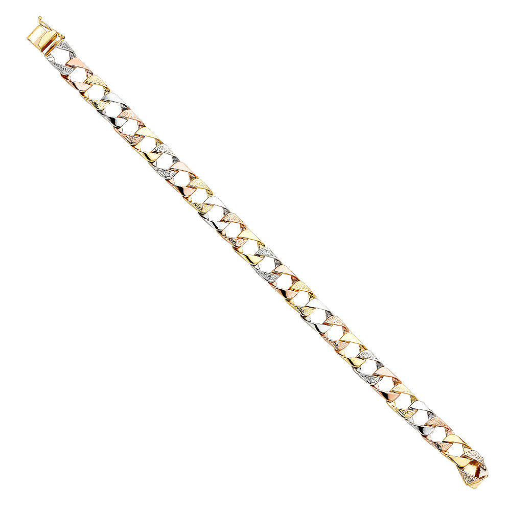 14K Yellow White Rose Gold Fancy Cuban Link Brace