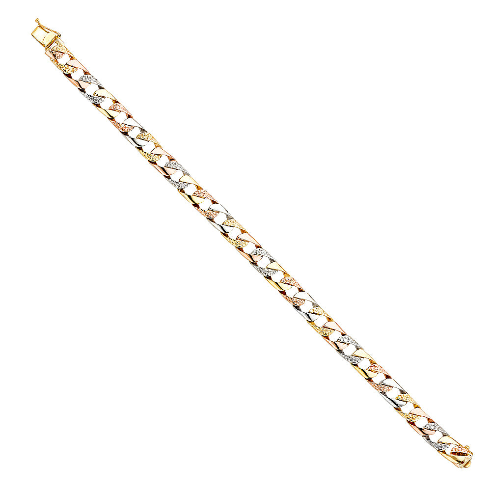 14K Yellow White Rose Gold Nugget Cuban Link Brace