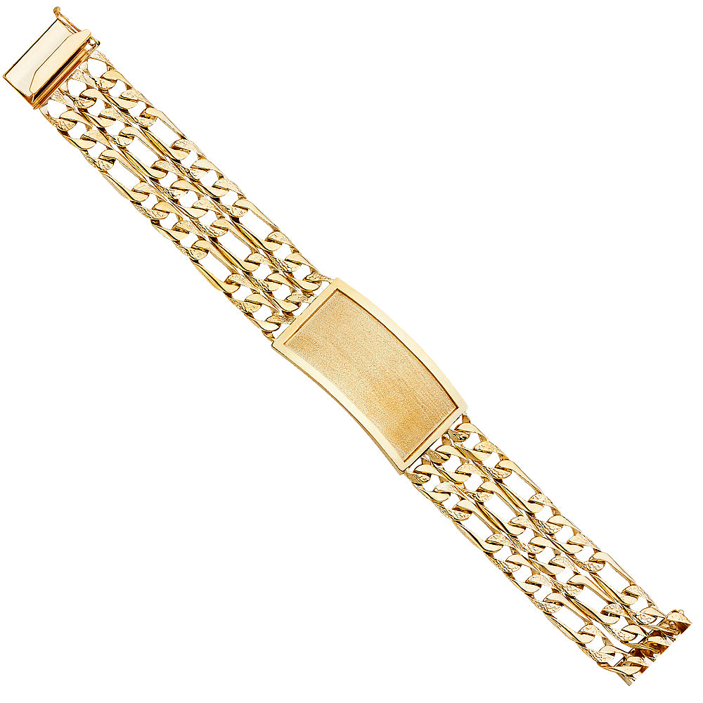 14K Yellow Gold 3 Rows Nugget Figaro Link Frame-ID Brace