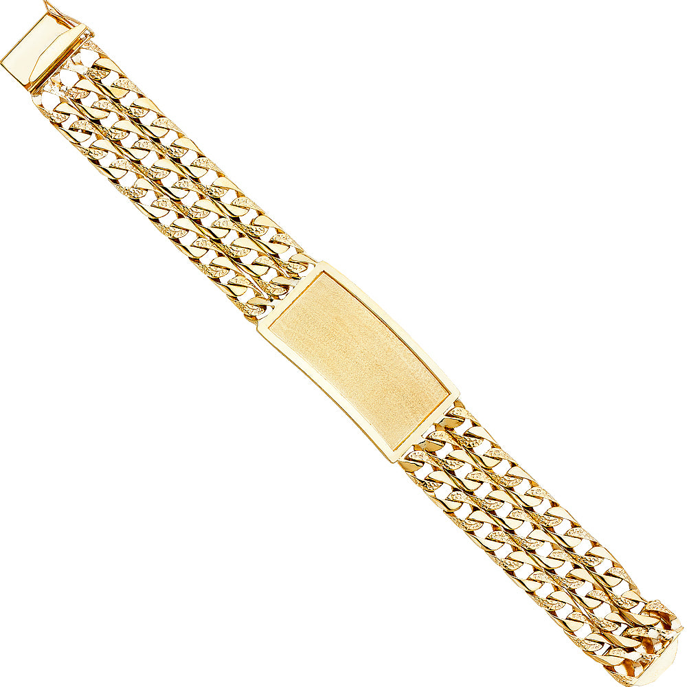 14K Yellow Gold 3 Rows NuggetCuban Link Frame-ID Brace