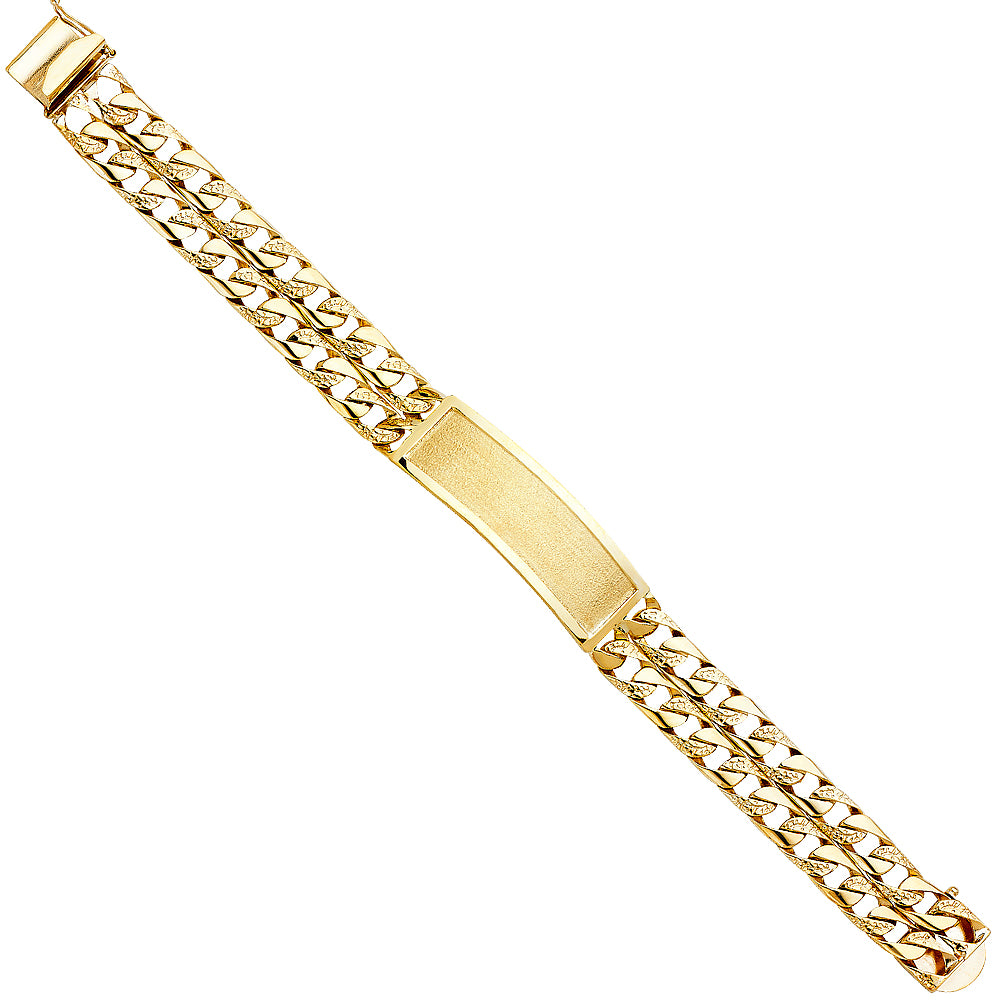 14K Yellow Gold 3 Rows NuggetCuban Link Frame-ID Brace
