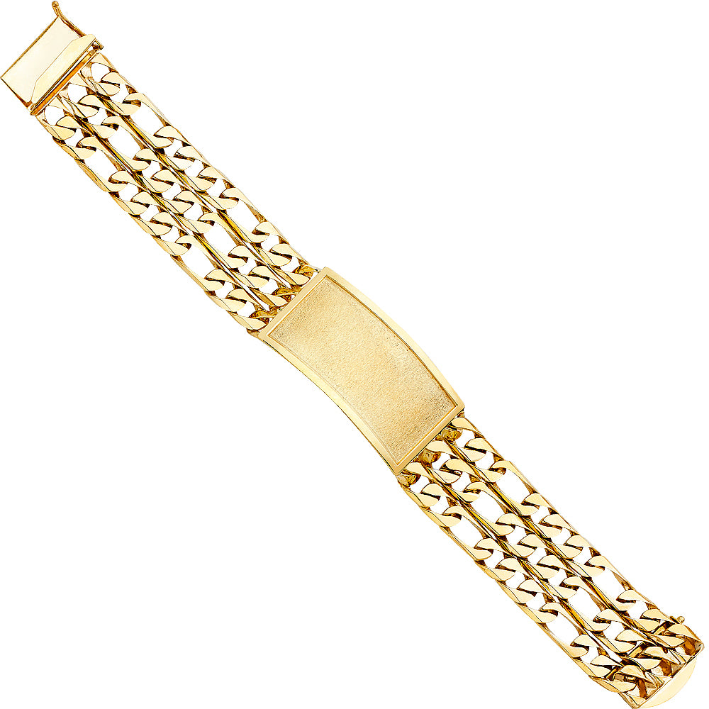 14K Yellow Gold 3 Rows Figaro Link Frame-ID Brace