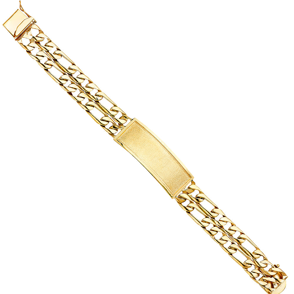 14K Yellow Gold 2 Rows Figaro Link Frame-ID Brace