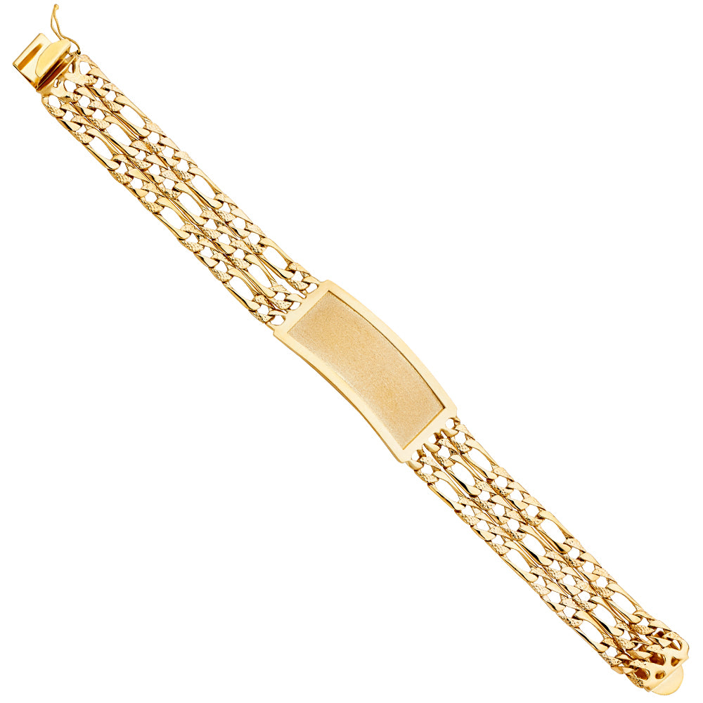 14K Yellow Gold 3 Rows Lit Nugget Figaro Link Frame-ID Brace