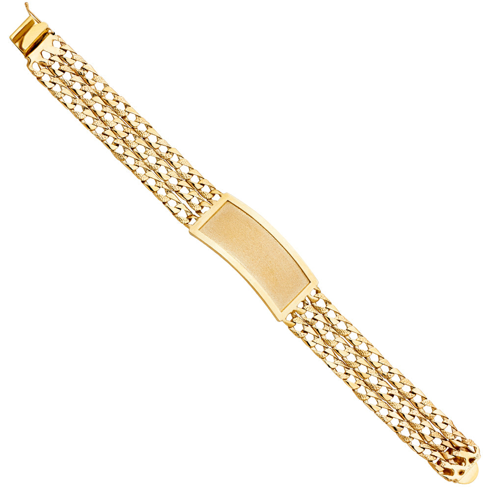 14K Yellow Gold 3 Rows Lit NuggetCuban Link Frame-ID Brace