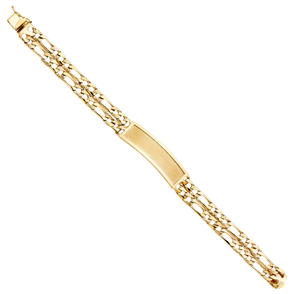 14K Yellow Gold 2 Rows Lit Nugget Figaro Link Frame-ID Brace