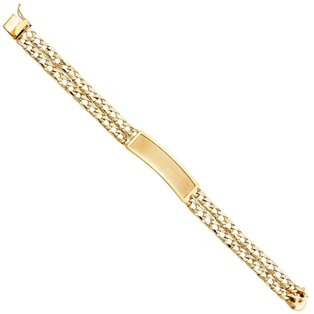 14K Yellow Gold 2 Rows Lit NuggetCuban Link Frame-ID Brace