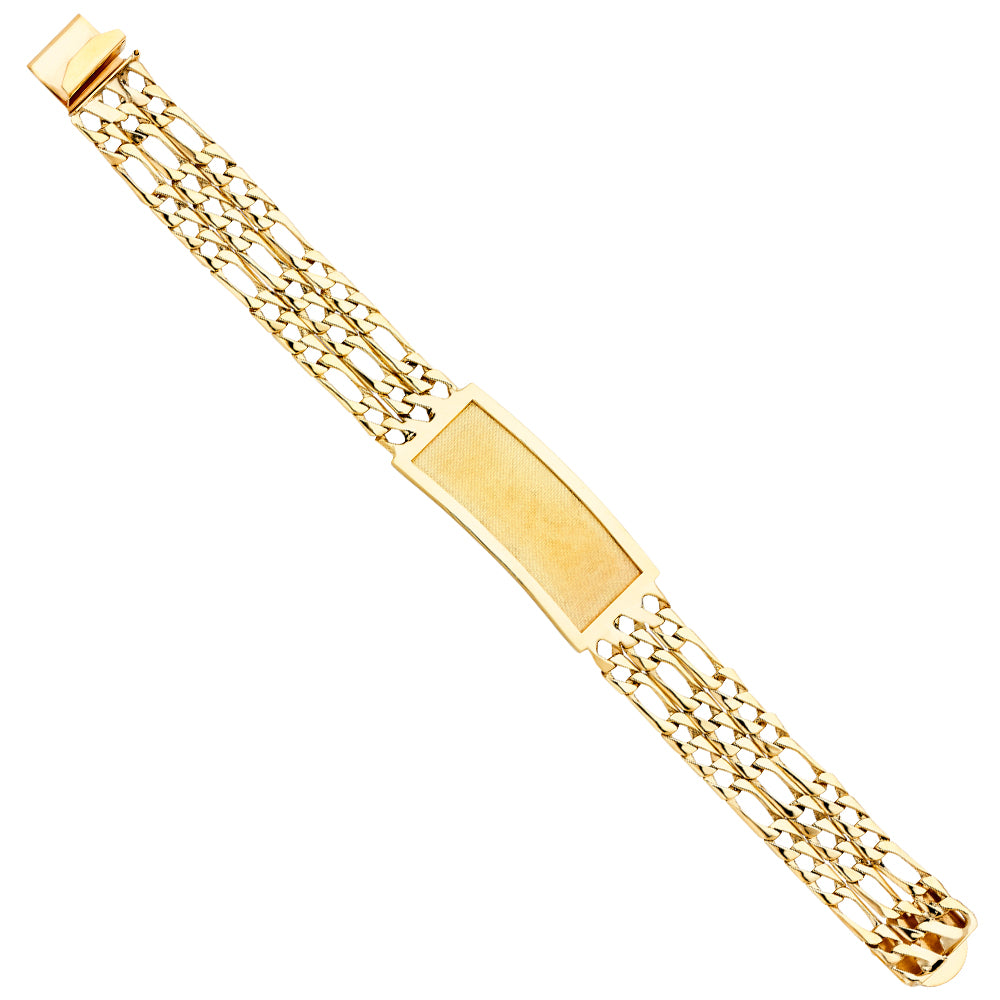14K Yellow Gold 3 Rows Lit Figaro Link Frame-ID Brace