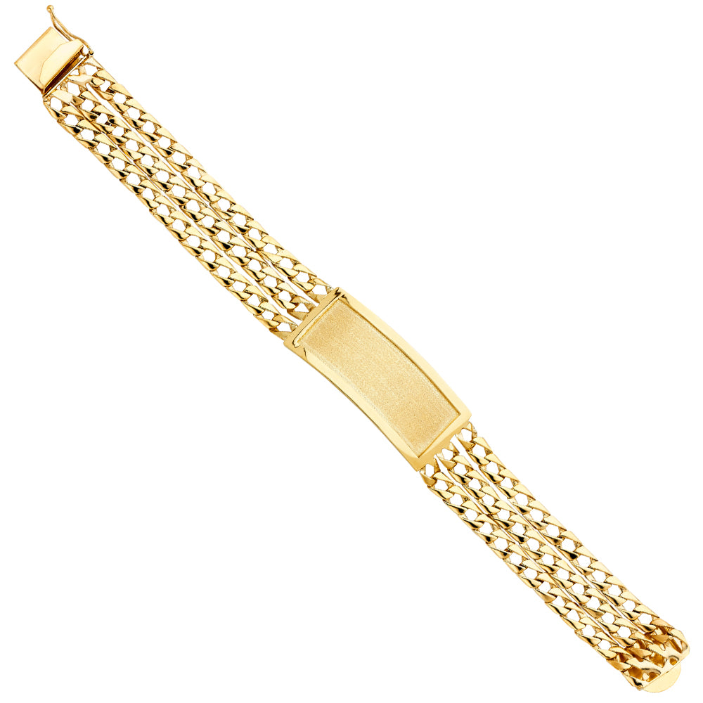 14K Yellow Gold 3 Rows Lit Cuban Link Frame-ID Brace