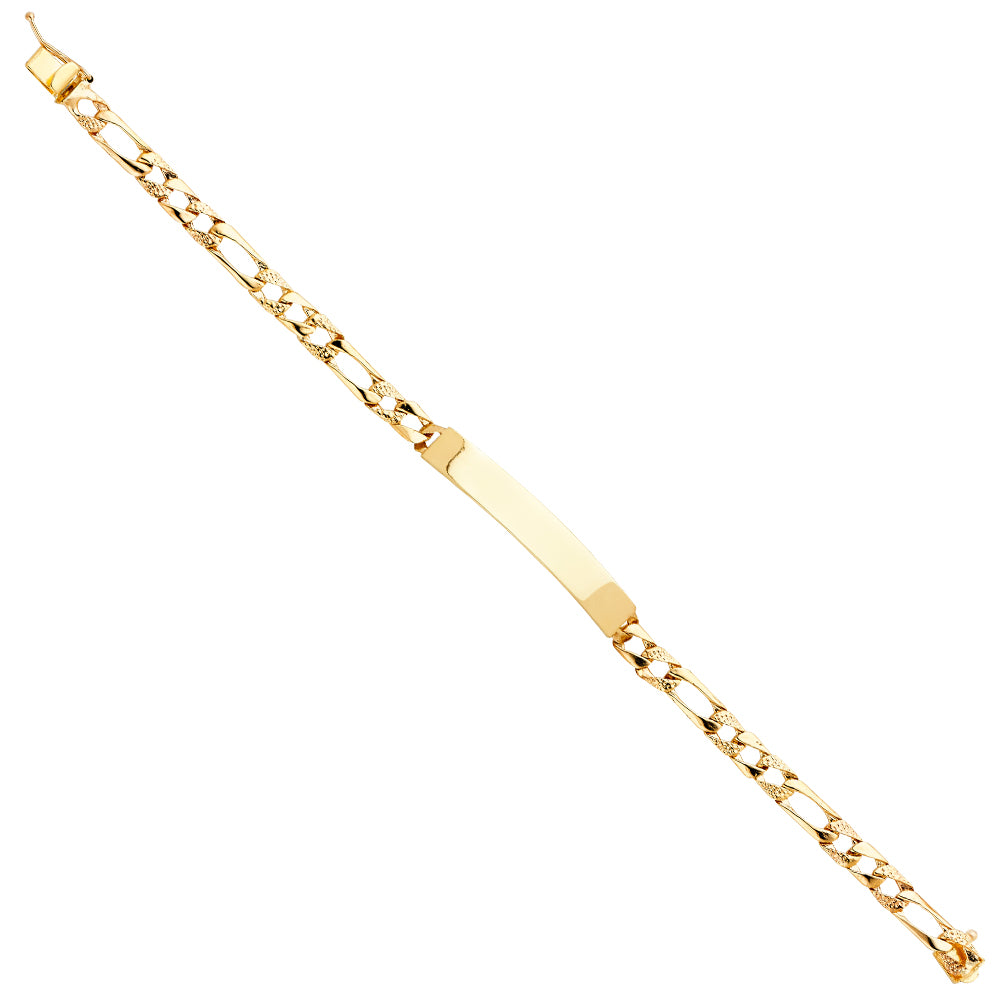 14K Yellow Gold Lit Nugget Figaro Link ID Brace