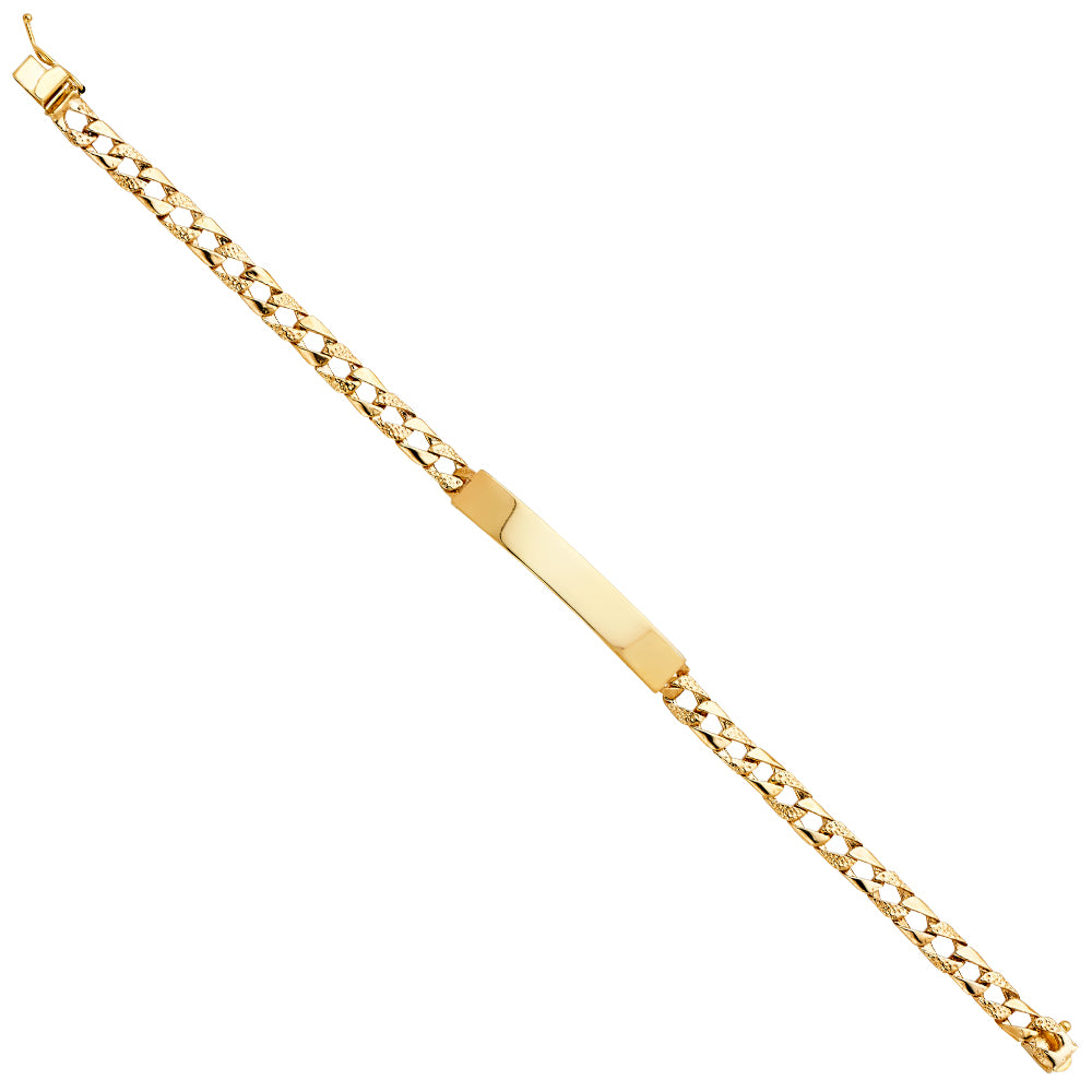 14K Yellow Gold Lit Nugget Cuban Link ID Brace