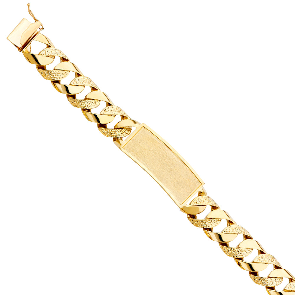 14K Yellow Gold Nugget Cuban Link Frame-ID Brace