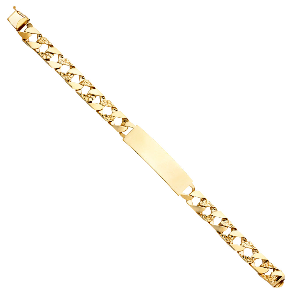 14K Yellow Gold Nugget Cuban Link ID Brace