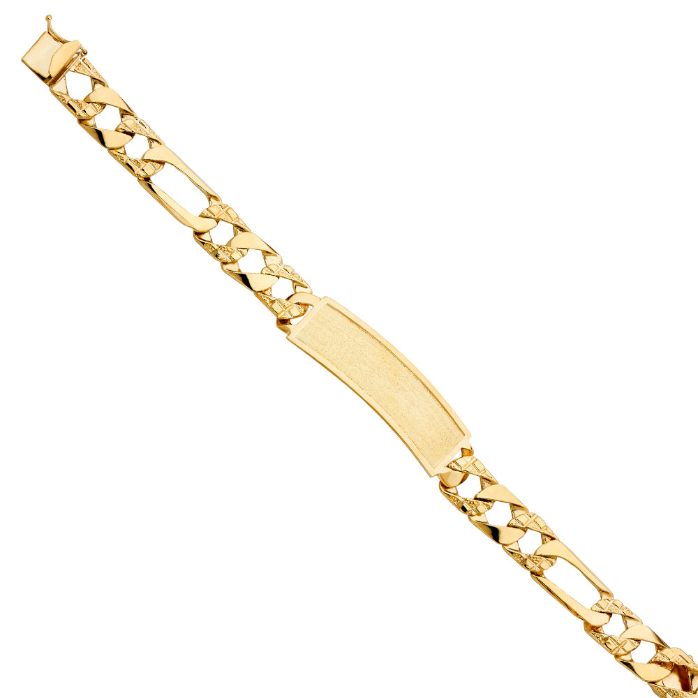 14K Yellow Gold Nugget Figaro Link Frame-ID Brace