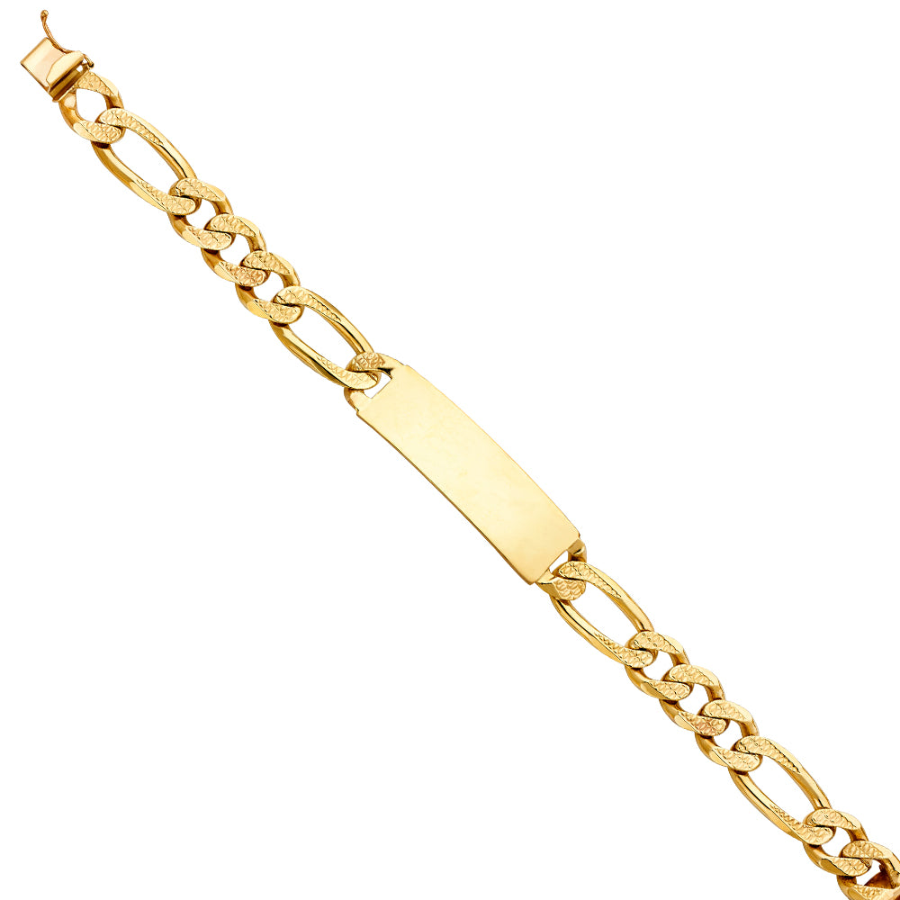 14K Yellow Gold Diamond Cut Figaro Link ID Bracelet