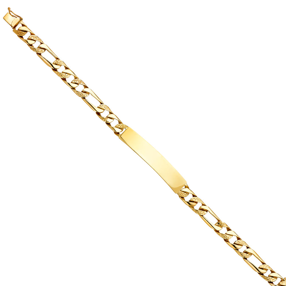 14K Yellow Gold Nugget Figaro Link ID Bracelet
