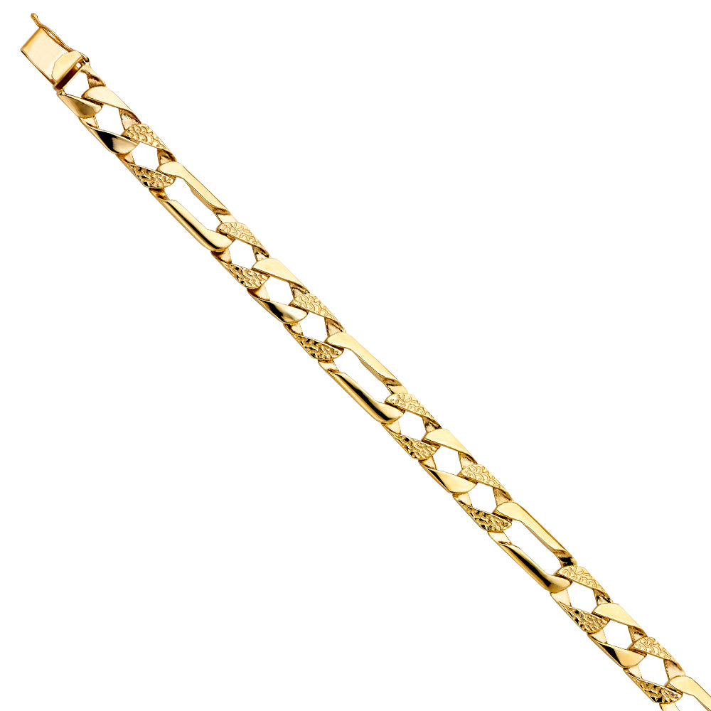 14K Yellow Gold Nugget Figaro Link Bracelet