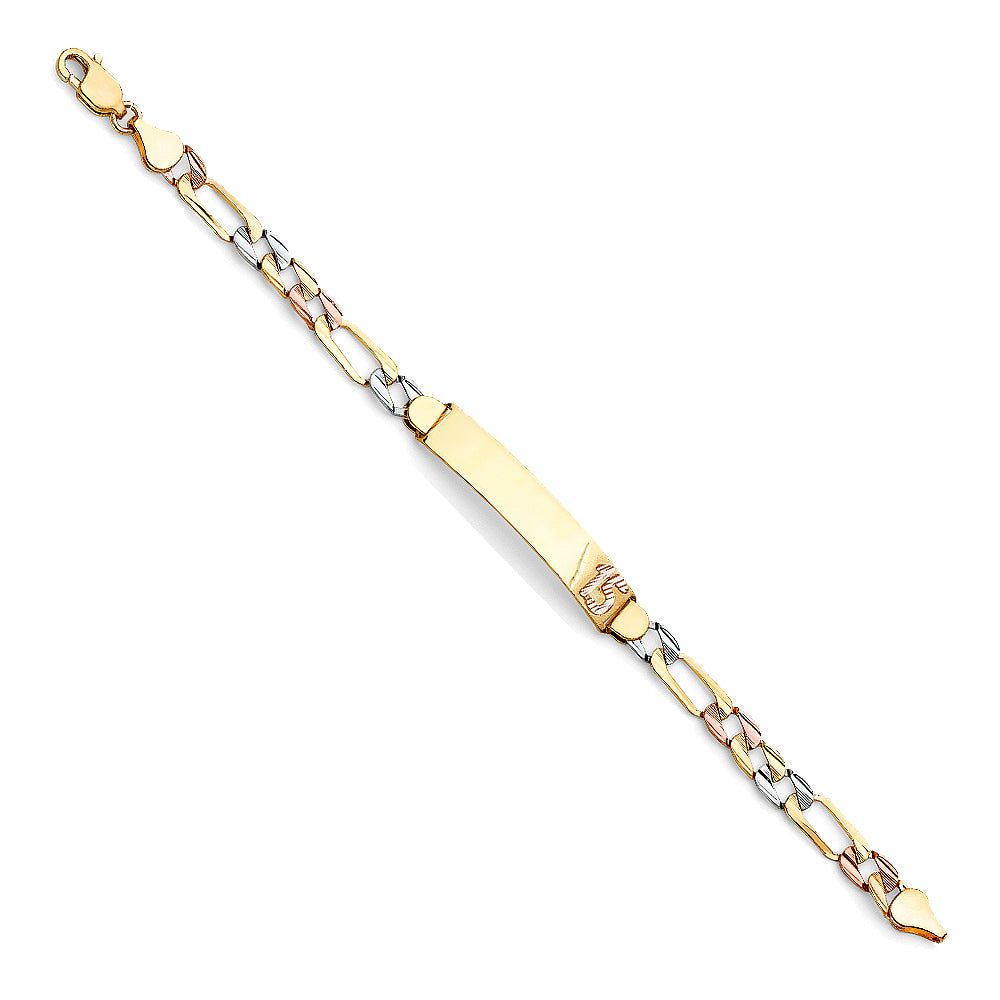 14K Yellow White Rose Gold Diamond Cut Figaro Link 15 Years ID Brace