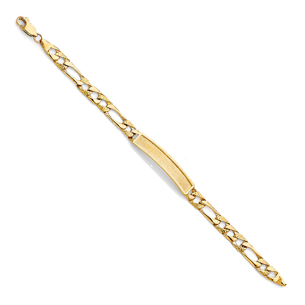 14K Yellow Gold Lit Nugget Figaro Link F-Baby ID Br