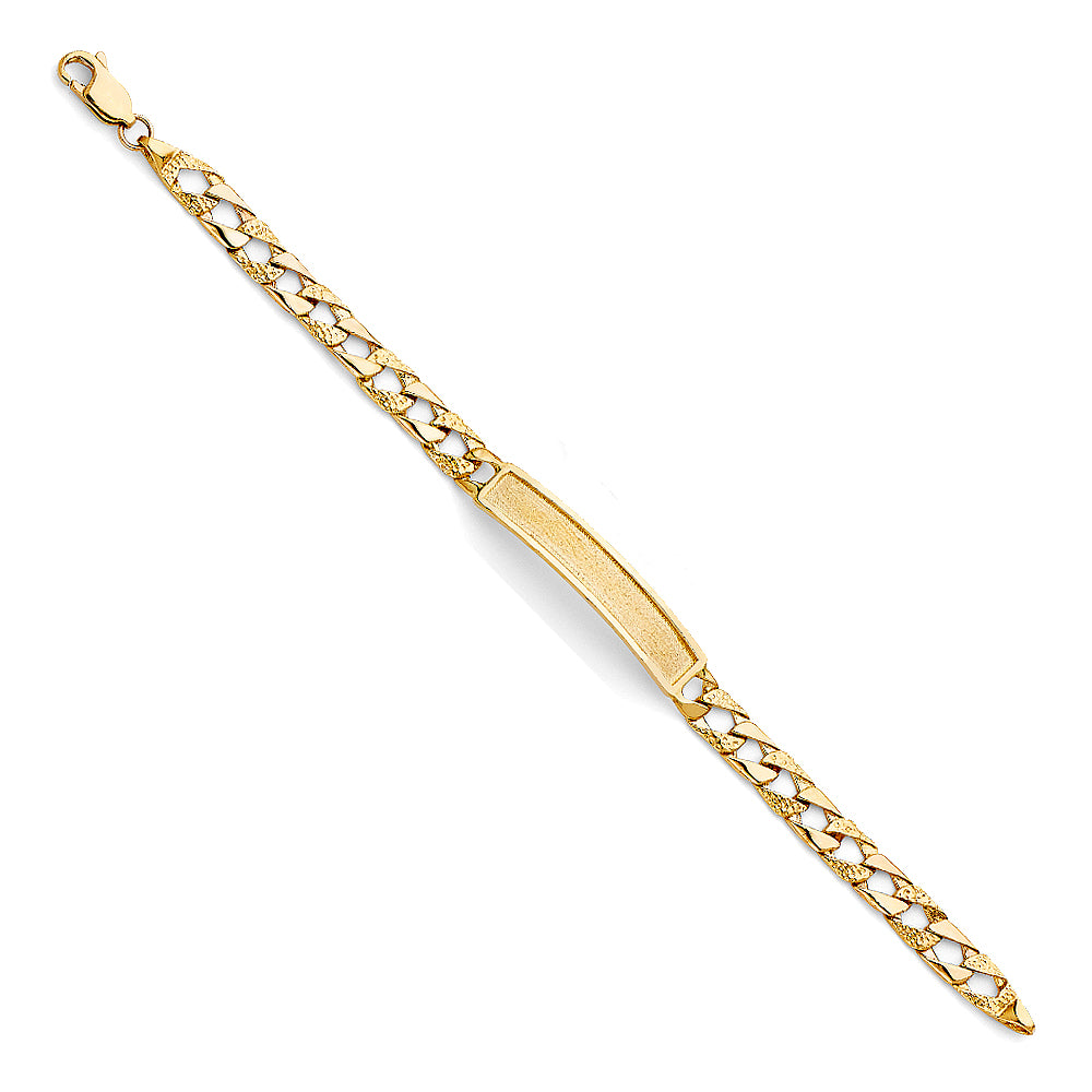 14K Yellow Gold Lit NuggetCuban Link F-Baby ID Br