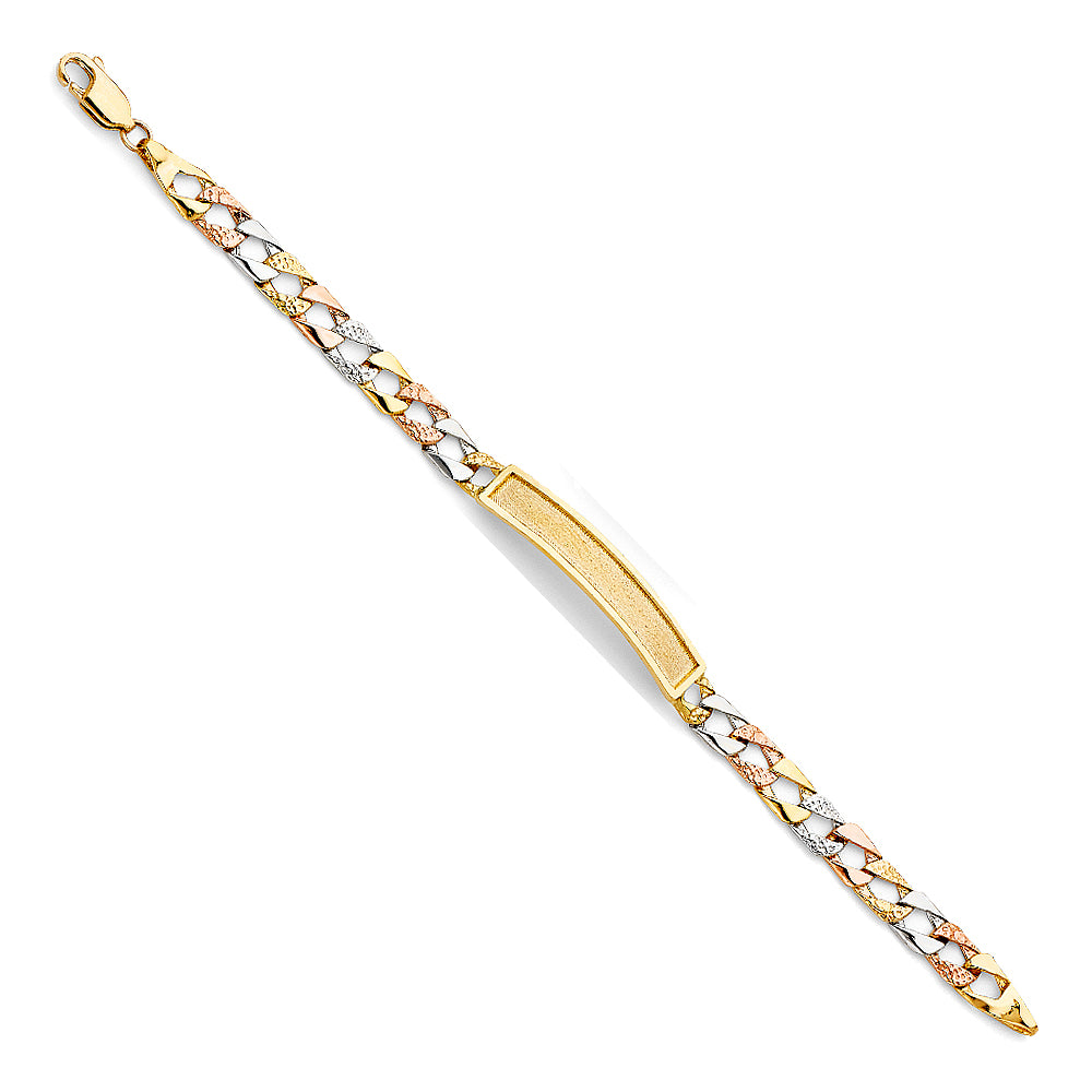 14K Yellow White Rose Gold Lit Nugget Figaro Link F-Baby ID Br