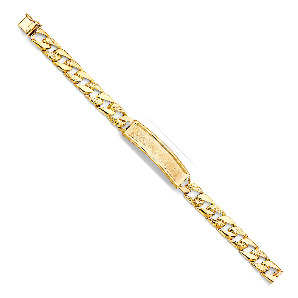 14K Yellow Gold Stamp NuggetCuban Link Frame-ID Brace