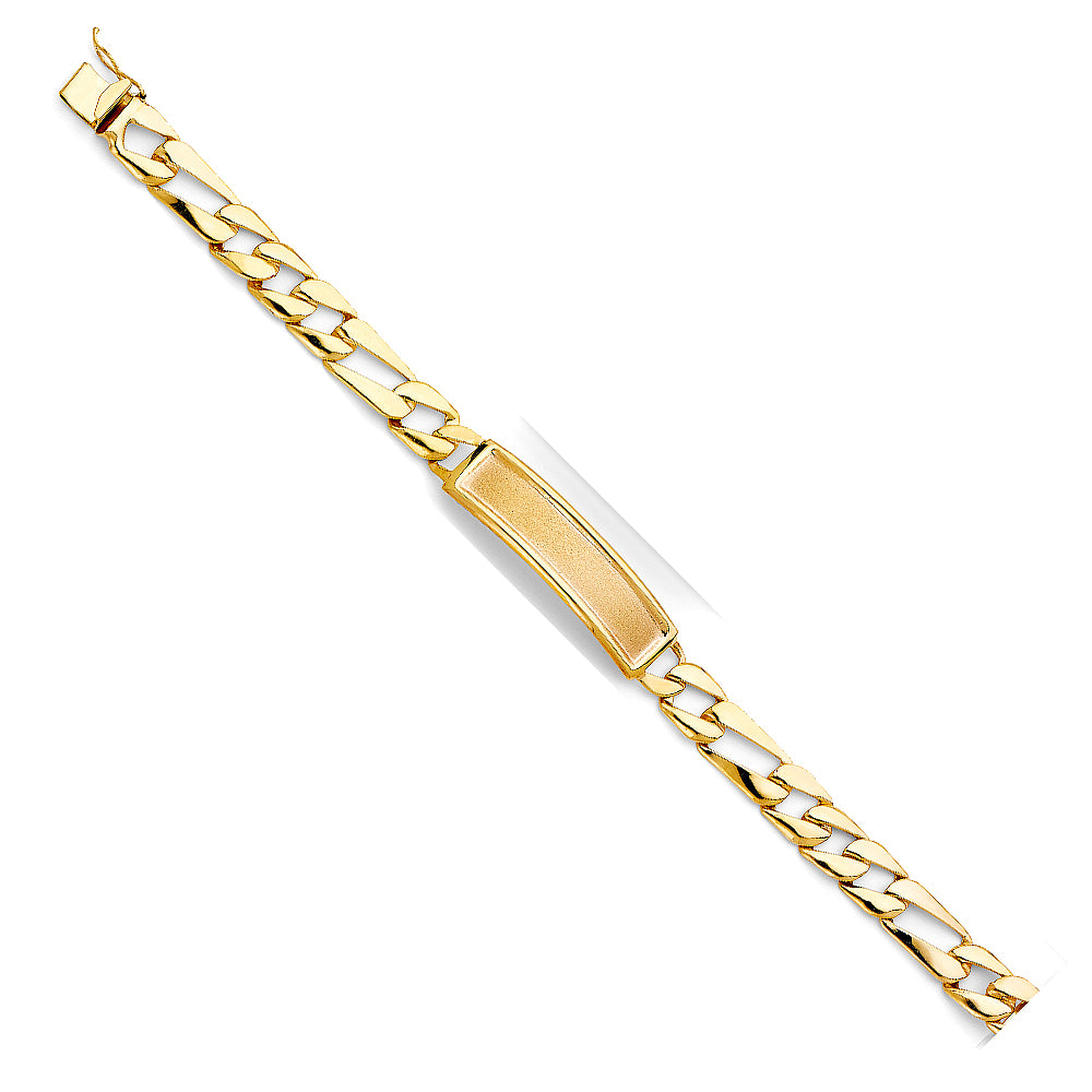 14K Yellow Gold Stamp Figaro Link Frame-ID Brace
