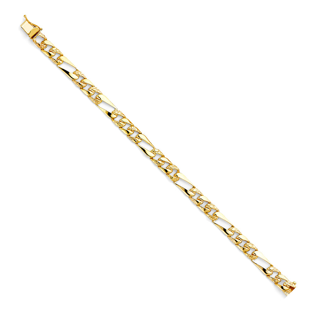 14K Yellow Gold Stamp Nugget Figaro Link Bracelet