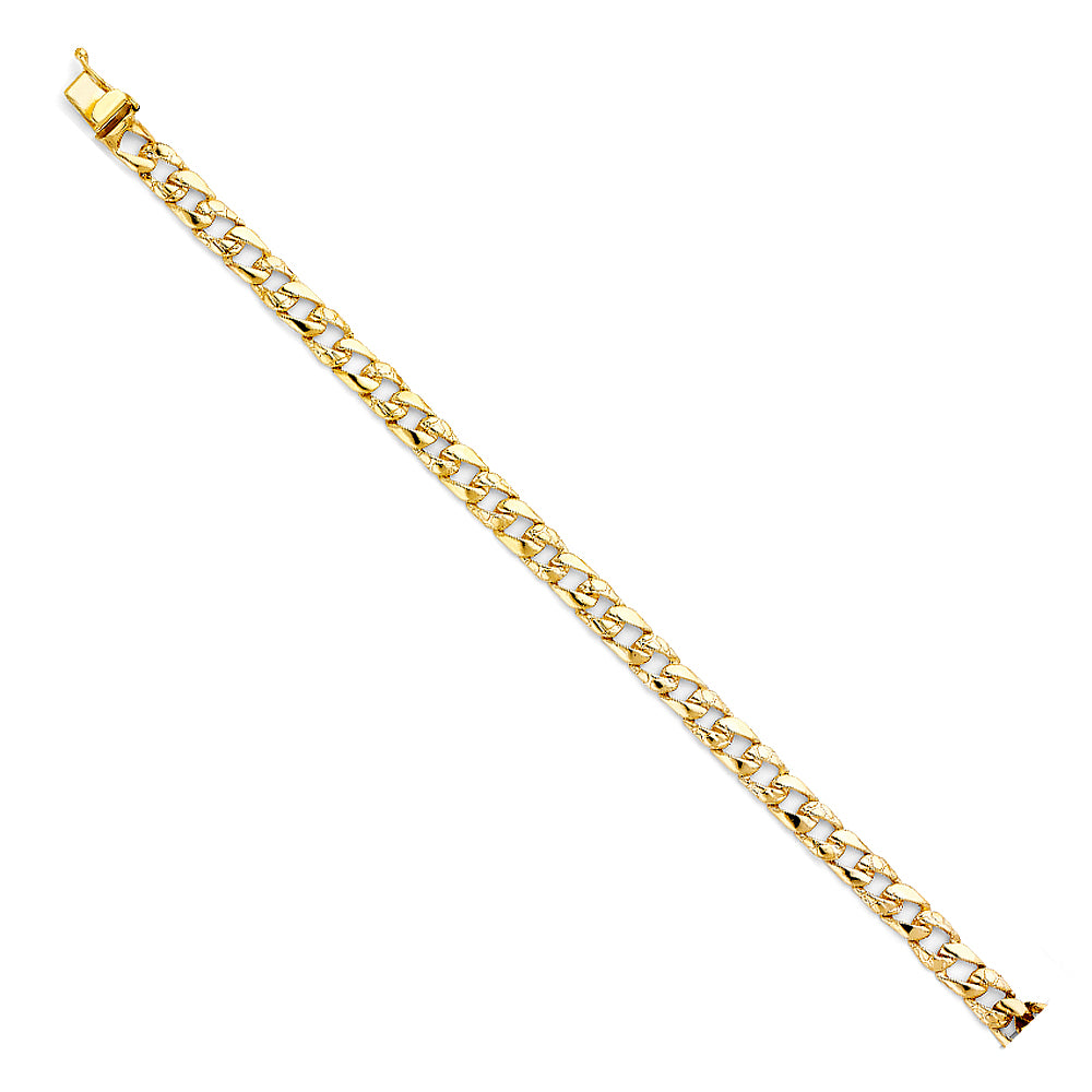 14K Yellow Gold Stamp NuggetCuban Link Bracelet