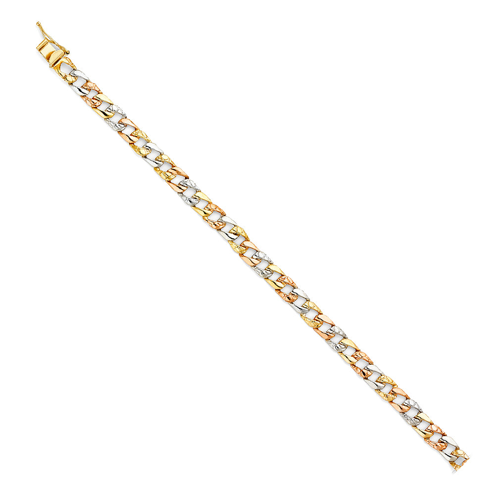 14K Yellow White Rose Gold Stamp NuggetCuban Link Bracelet