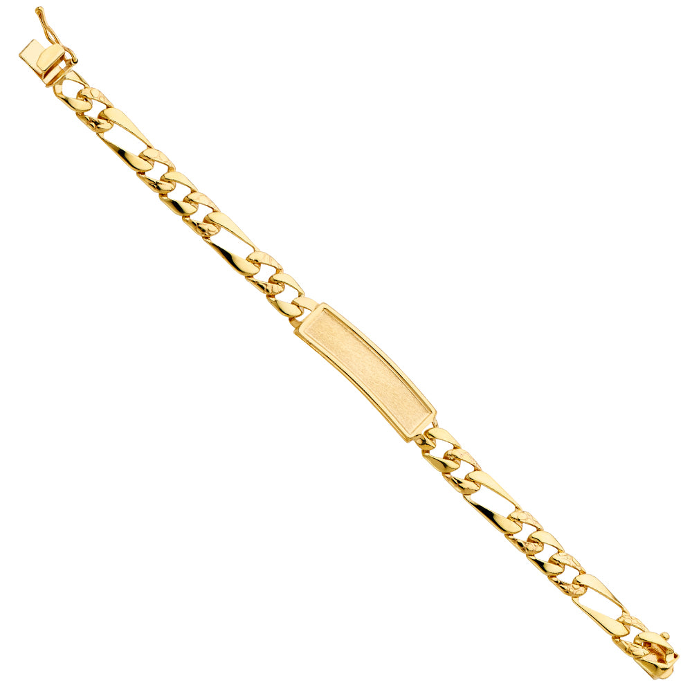 14K Yellow Gold Stamp Nugget Figaro Link F-Baby ID Br
