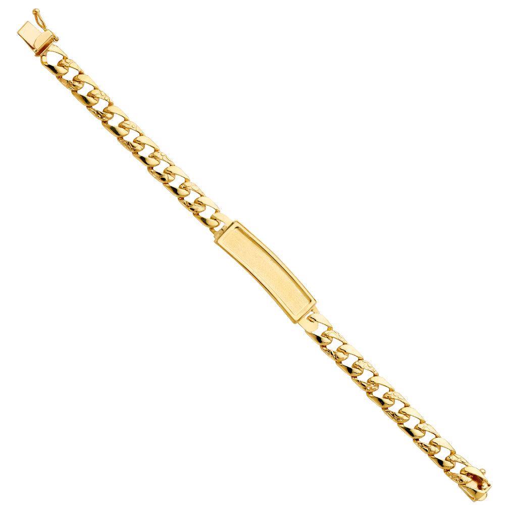 14K Yellow Gold Stamp NuggetCuban Link F-Baby ID Br