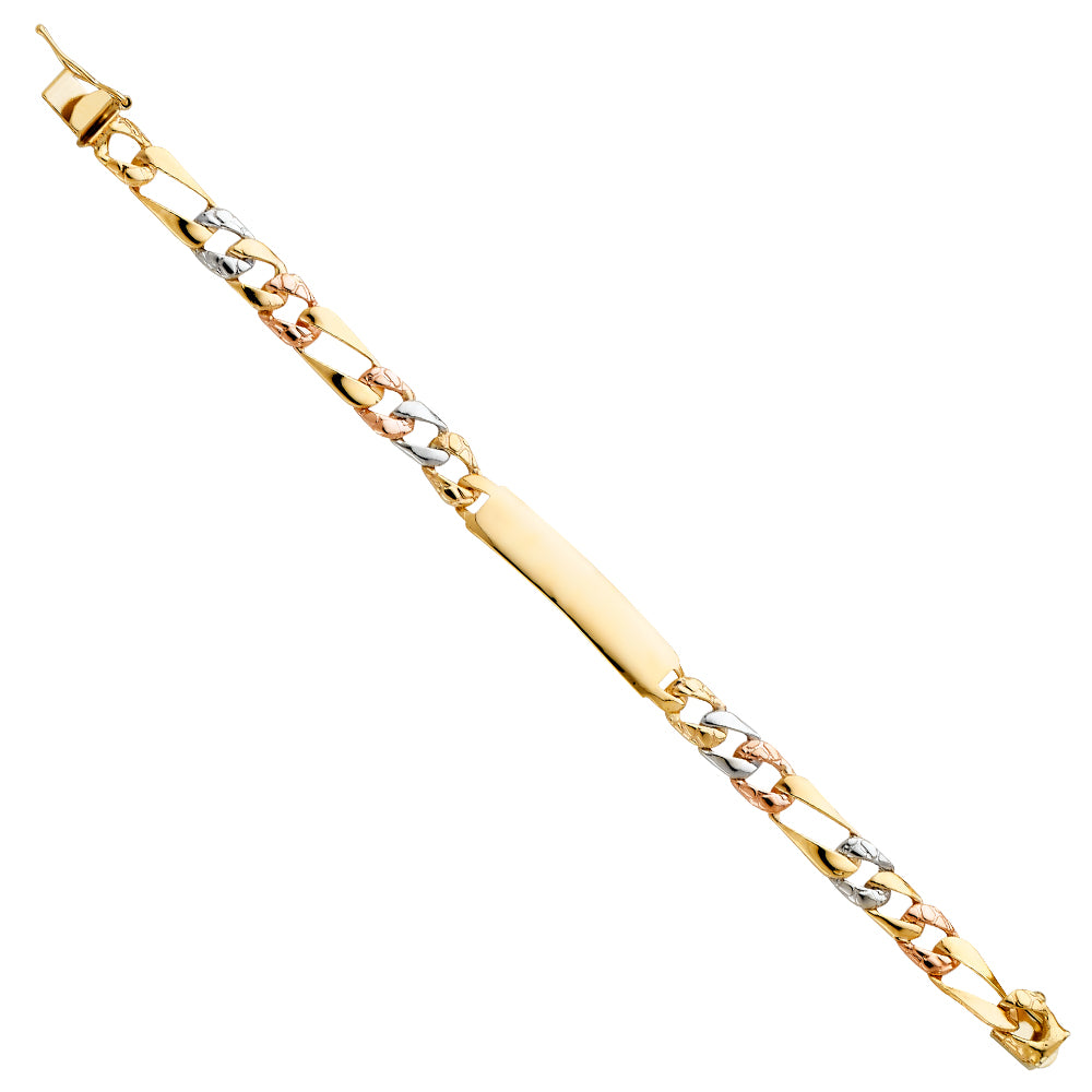 14K Yellow White Rose Gold Stamp Figaro Link Baby ID Br