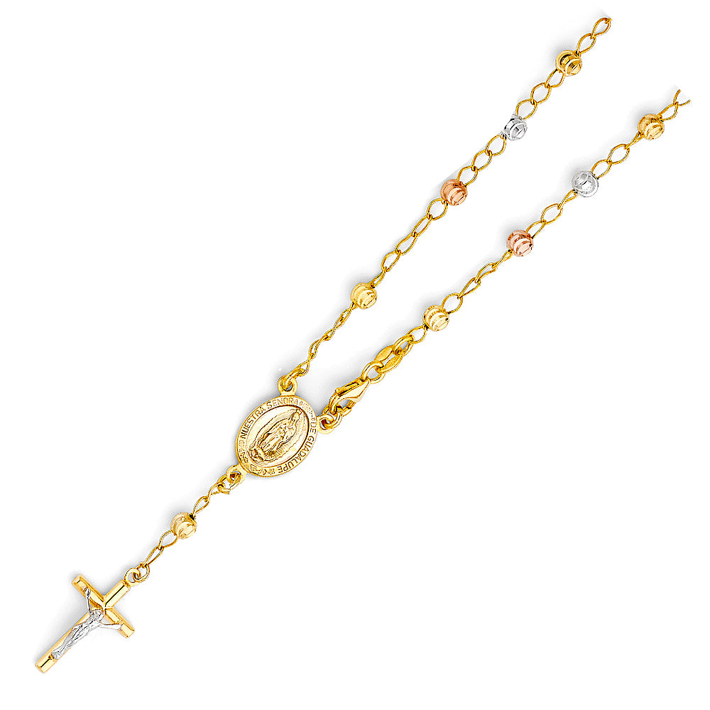 14K Yellow White Rose Gold 4 mm Moon Ball Rosario Br