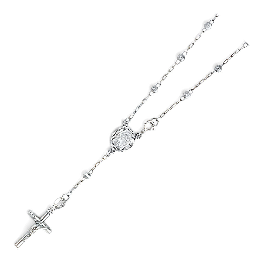 14K White Gold 3 mm Moon Ball Rosario Br