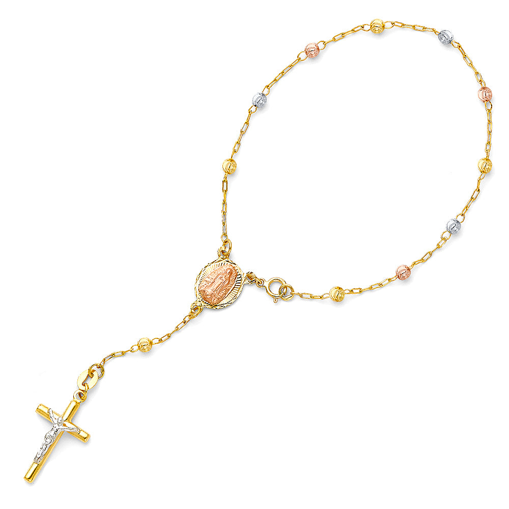 14K Yellow White Rose Gold 3 mm Moon Ball Rosario Br