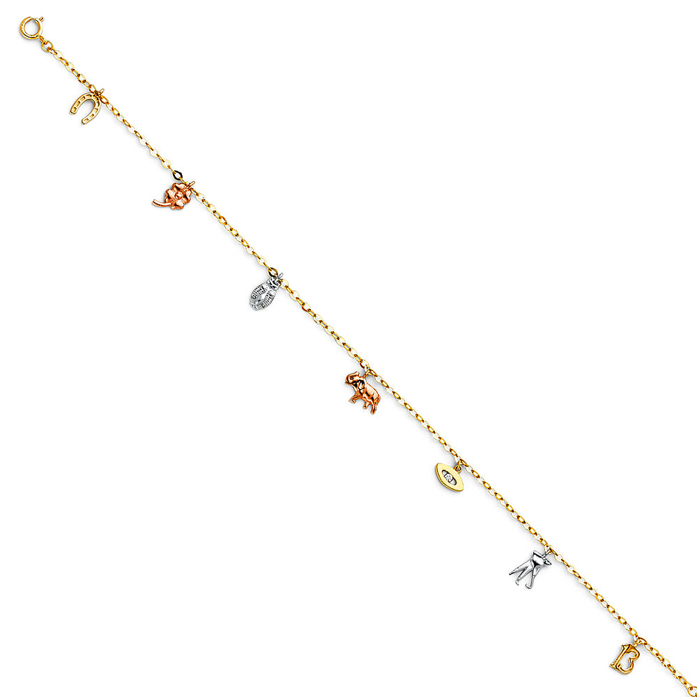 14K Yellow White Rose Gold Lucky Chain Bracelet