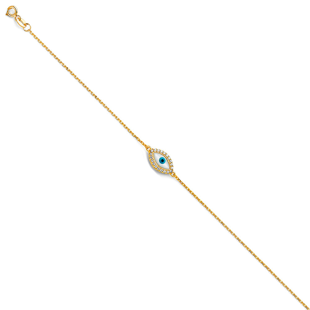 14K Yellow Gold Evil Eye Chain Bracelet