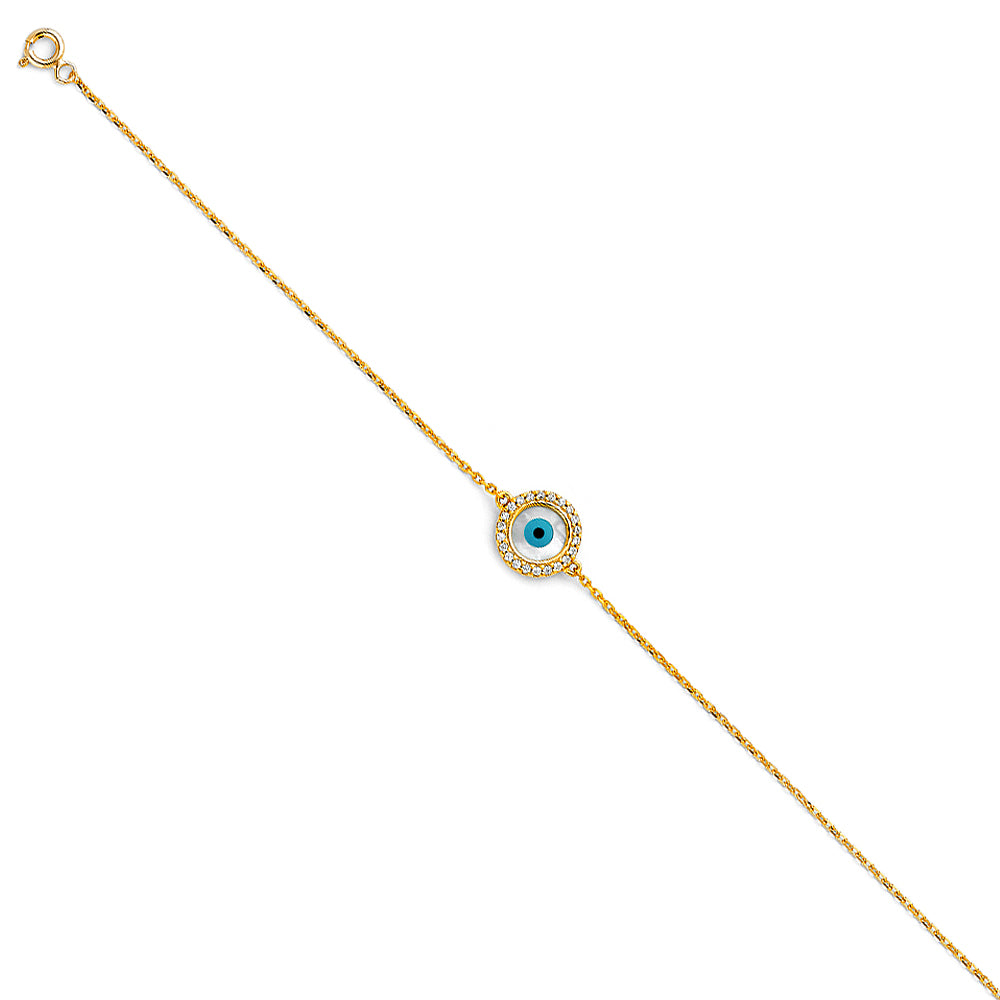 14K Yellow Gold Evil Eye Chain Bracelet