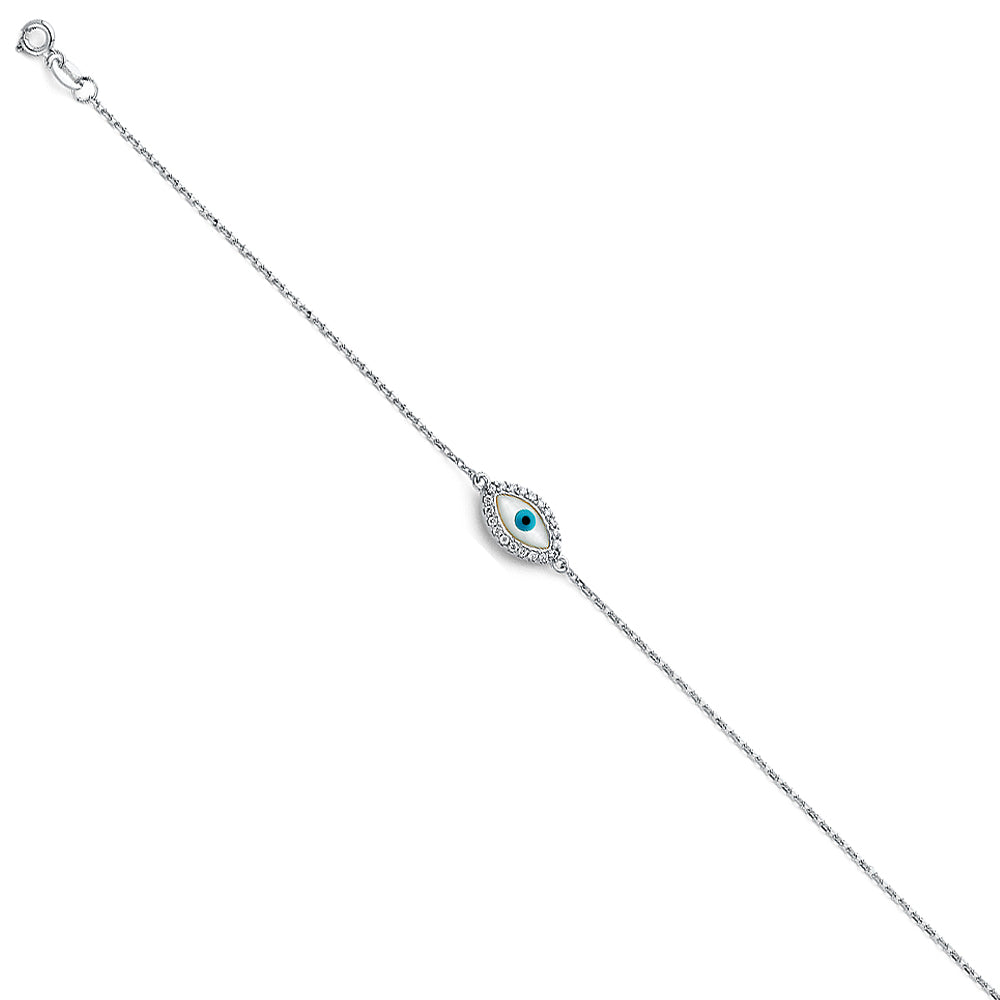 14K White Gold Evil Eye Chain Bracelet