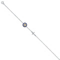14K White Gold CZ Evil Eye & Cross Chain Br
